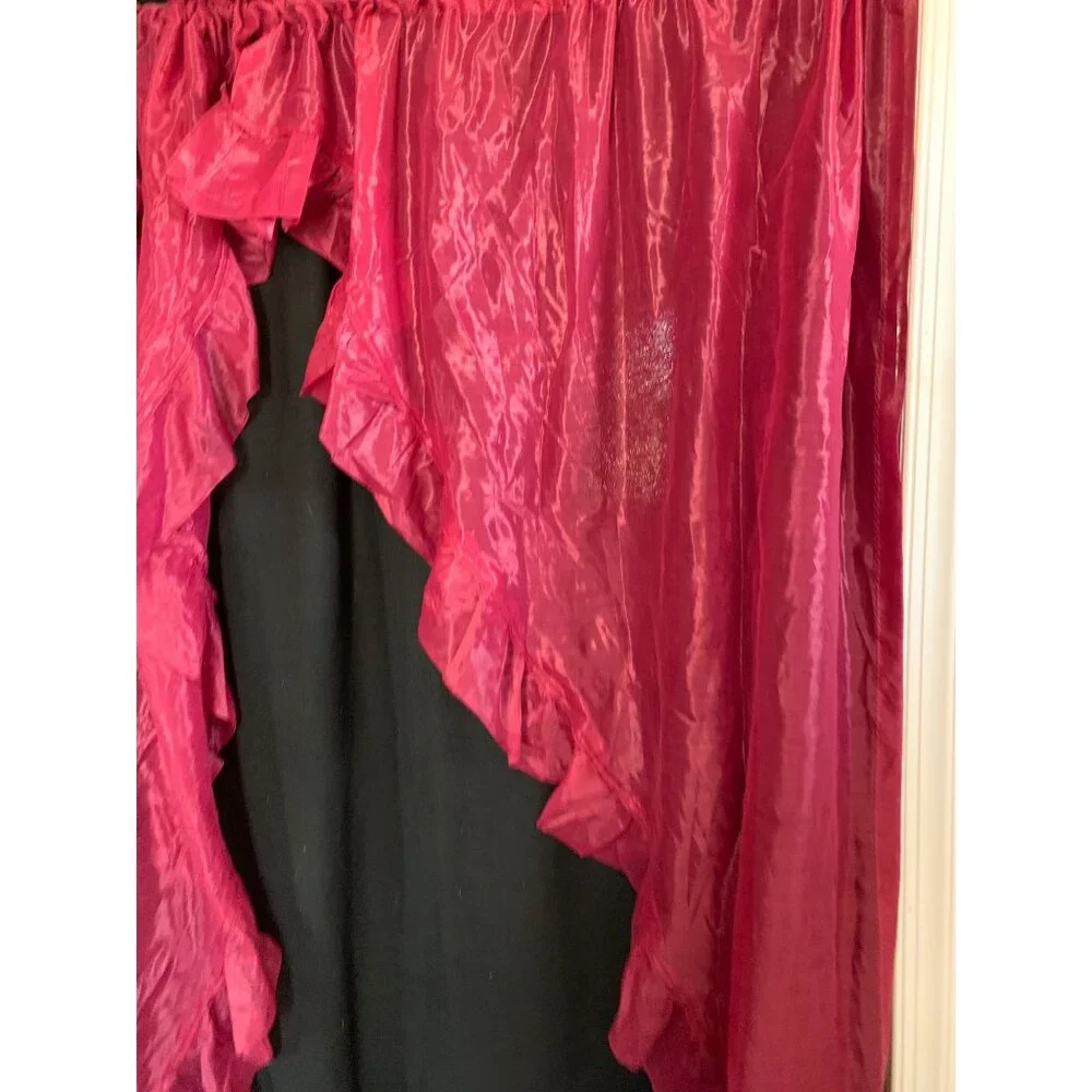 Vintage Red Ruffled Sheer Curtain Panels Rod Pocket Top 42